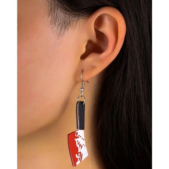 Bloody Cleaver Knife Dangle Earrings NEW - Picture 2 of 4